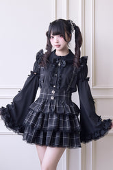 Black Triple-Layered Plaid Print Ruffle Gothic Jirai Kei Japanese Strap Dress